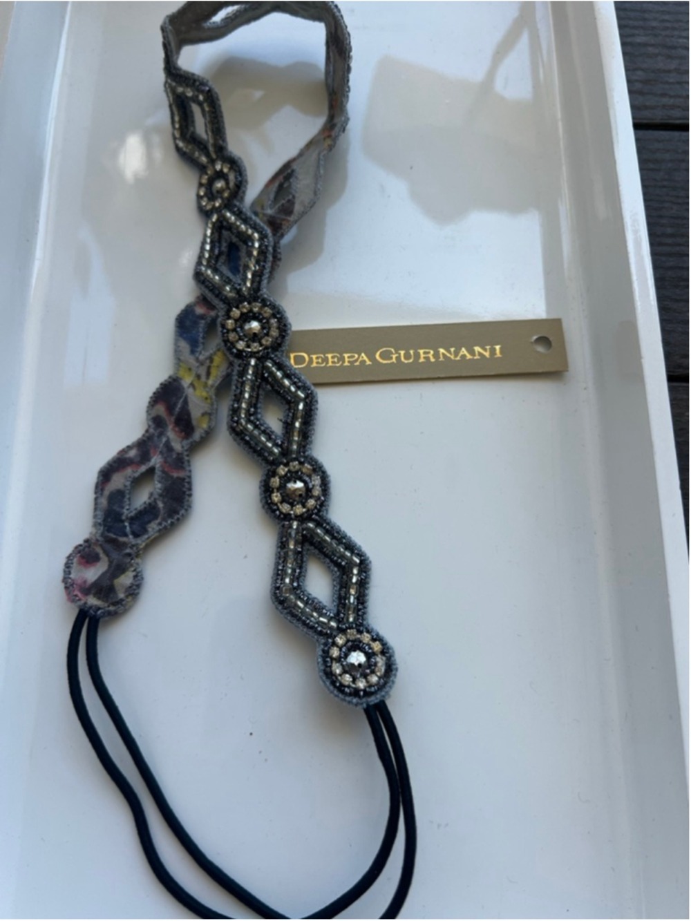 NWT Deepa Gurnani Hair Accessory One Size Gray Silver Beaded Headband